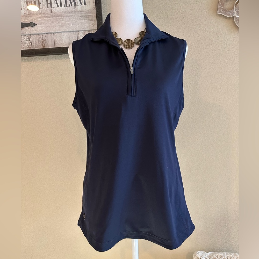 Chase 54 Women’s Navy Blue Sleeveless Zip-Up Blouse, Collard - Size M